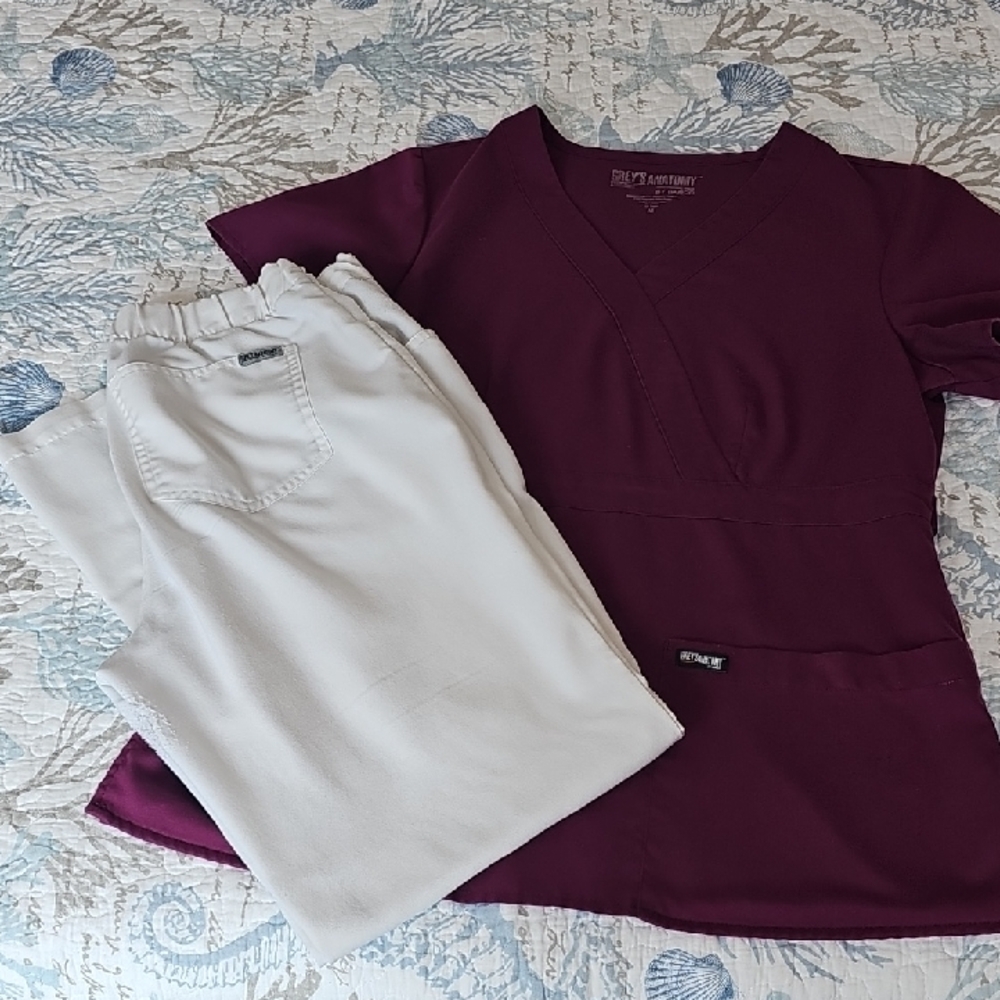 Grey's Anatomy Burgundy and White Scrub Set